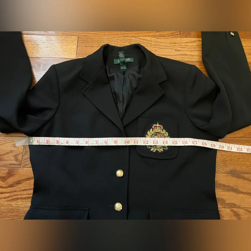 VTG- RALPH LAUREN Black 100% Wool Gold Button Crest Crown Patch Blazer Sz 12P - Picture 14 of 15